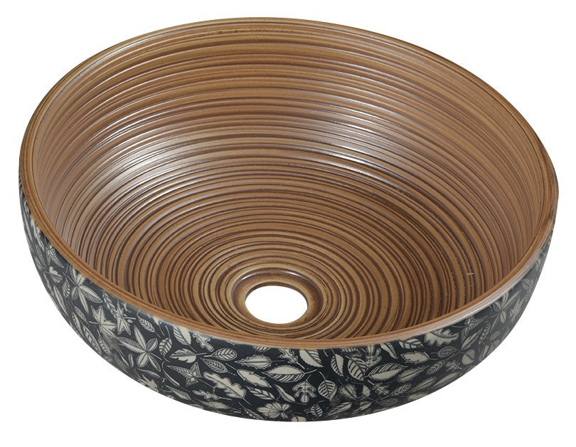 PRIORI Keramik-Waschtisch Durchmesser 41 cm, 15 cm, braun mit Blaudekor