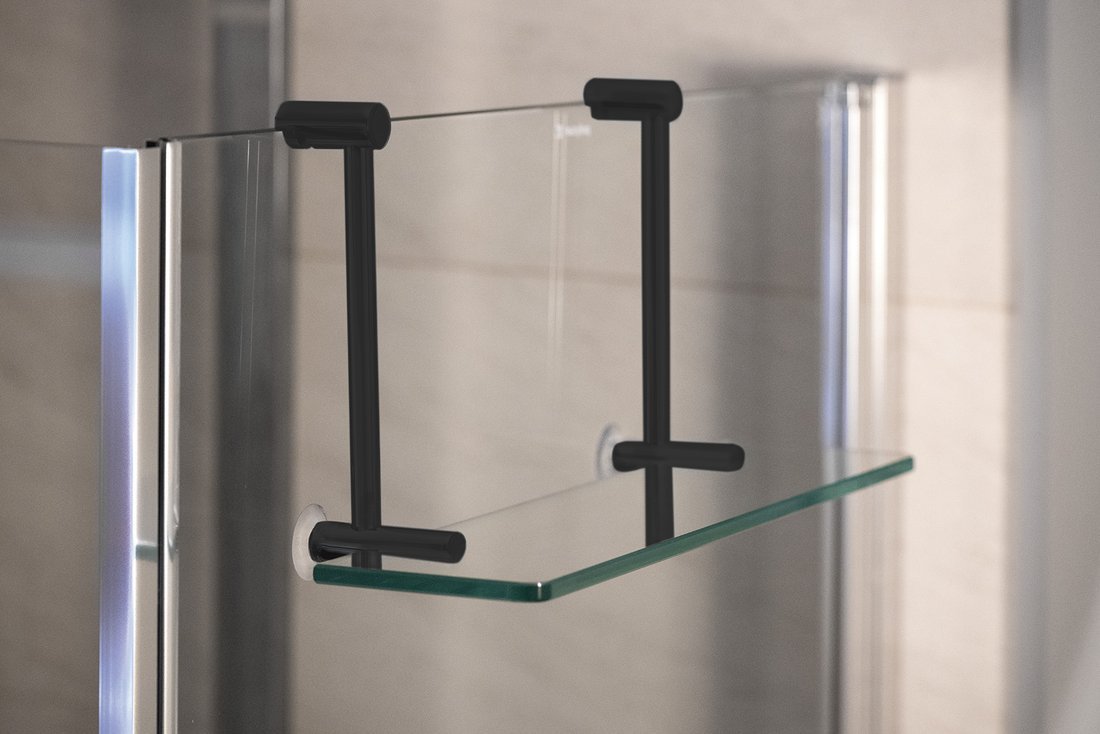 Glasablage zum Einhängen, für Duschabtrennungen, 400x180x125mm, schwarz matt