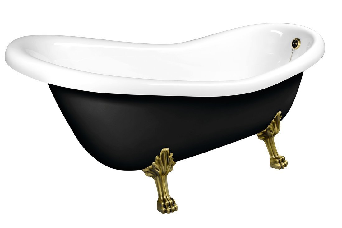 RETRO Freistehende Badewanne 169x75x72cm, Füße bronze, schwarz/weiß