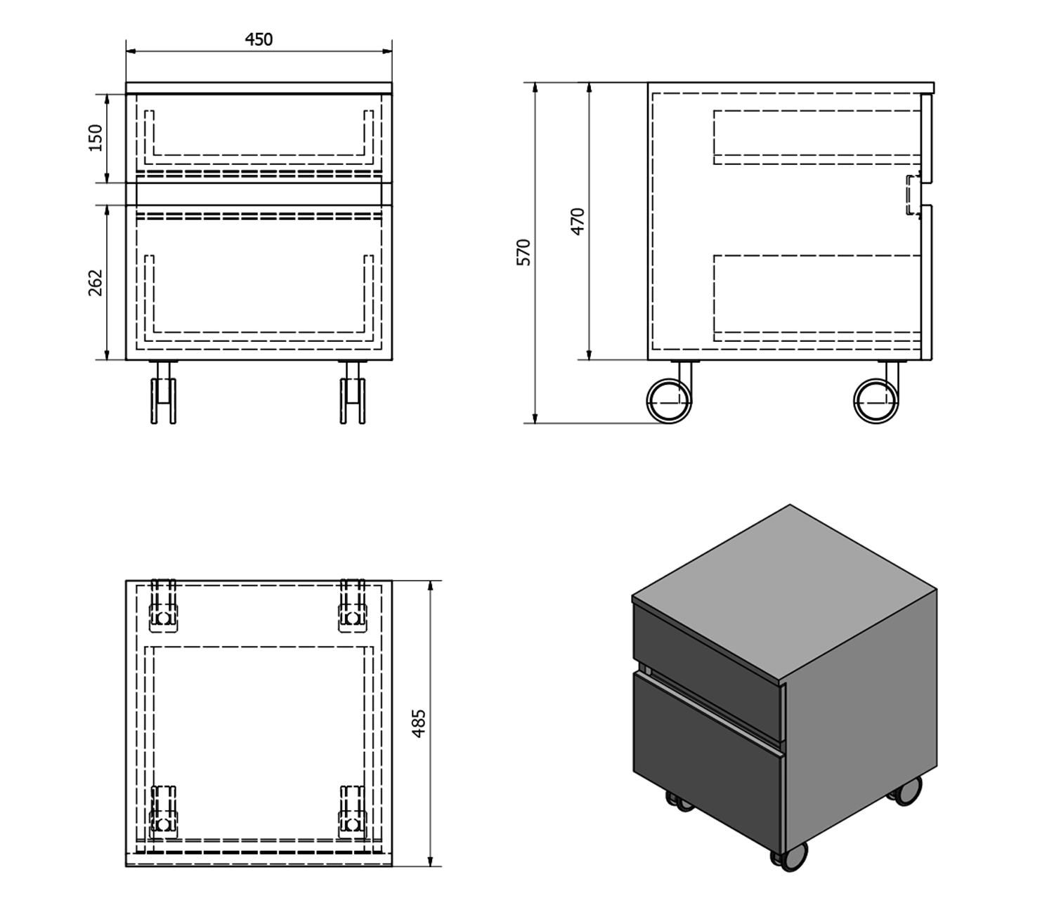 AVICE Rollcontainer, 2 Schubladen 45x57x48,5cm, weiß (AV063)