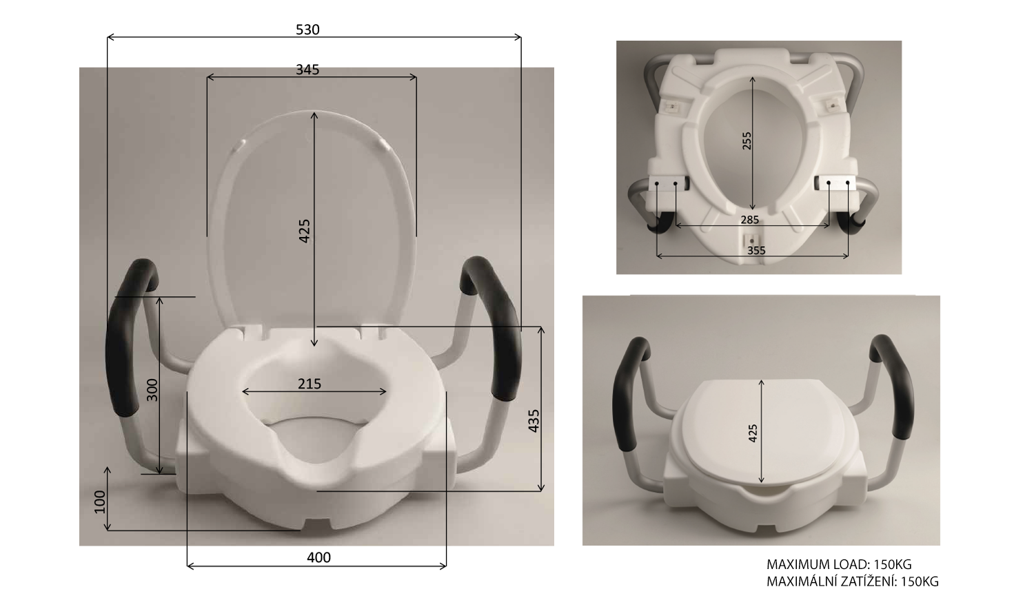 WC-Sitz erhöht um 10 cm, inkl. Haltegriffe, weiß