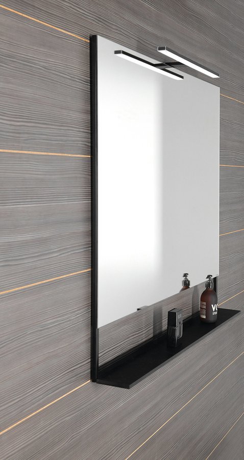 ERUPTA Spiegel mit Regal und LED Beleuchtung 100x95x12cm, schwarz matt