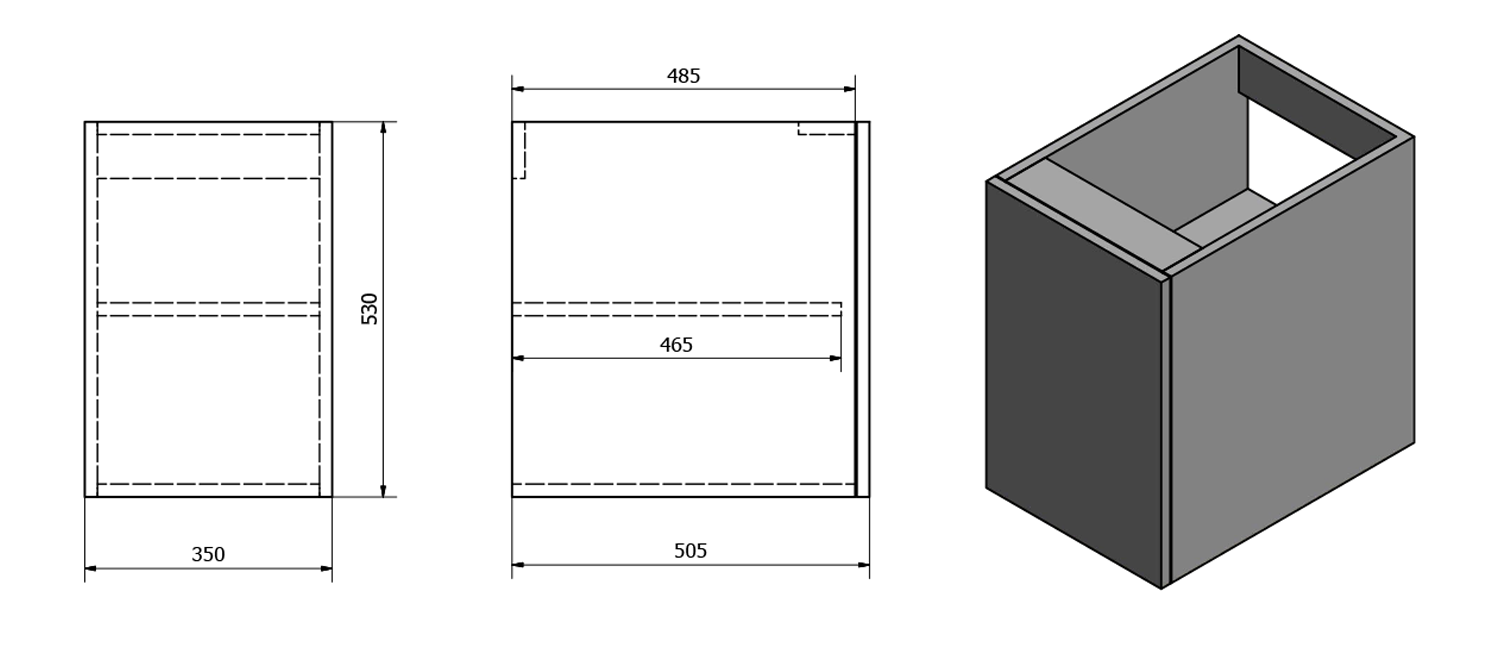 TREOS unterer Türschrank 35x50x22cm, rechts/links, Schwarz matt (TS036)