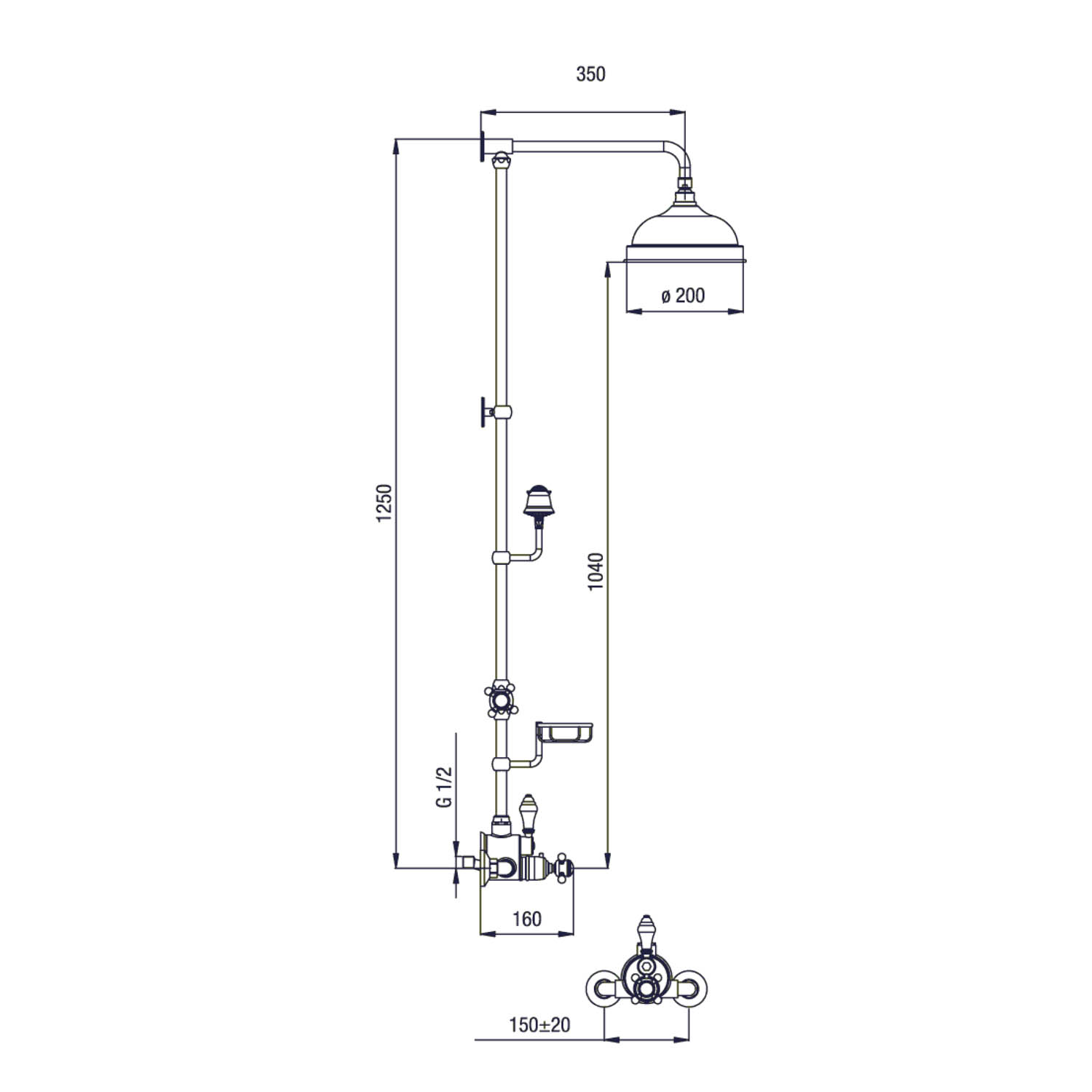 SASSARI Thermostat-Duschsäule mit Seifenschale Höhe 1250mm, bronze