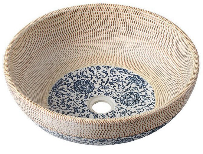PRIORI Keramik-Waschtisch Durchmesser 41 cm, beige mit Blaudekor