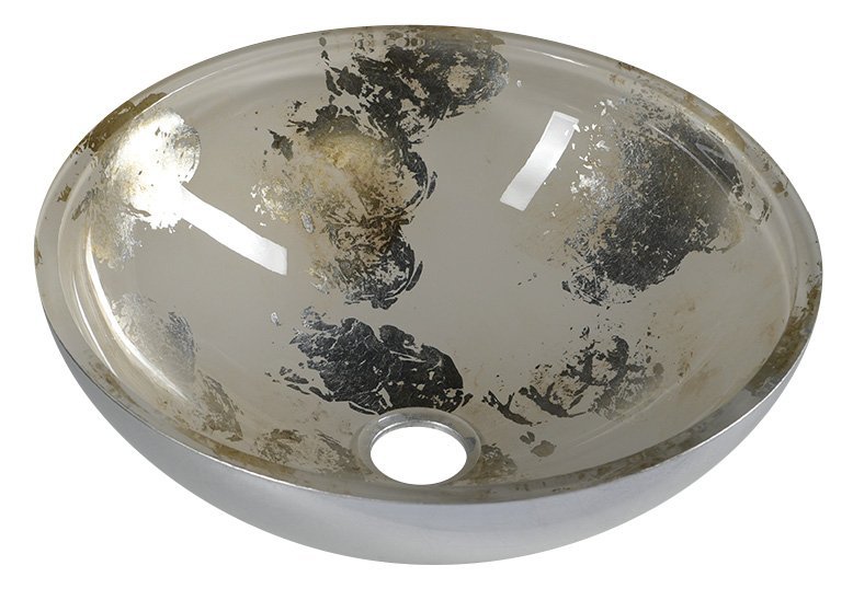 MURANO ANIMA 2 Glaswaschbecken rund, 40x14cm, silber/beige
