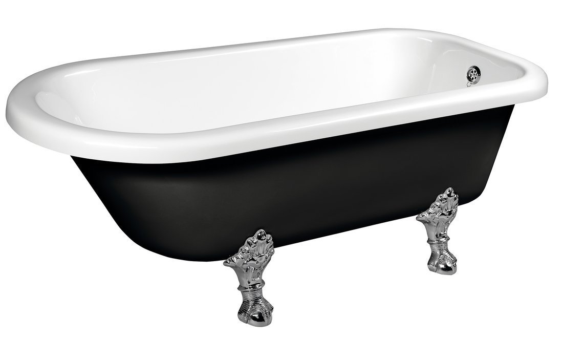FOXTROT Freistehende Badewanne 170x75x64cm, Füße Chrom, schwarz/weiß