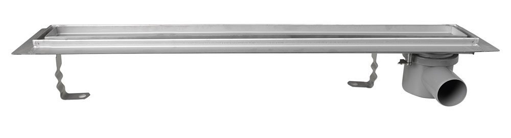 Edelstahl-Duschrinne mit Rost zur Aufnahme von Fliesen 760x140x92 mm