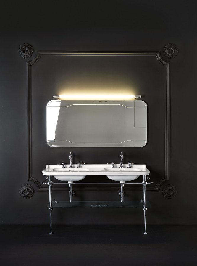 WALDORF die Konstruktion für das Doppel-Waschbecken 150cm mit glas Regal, chrom
