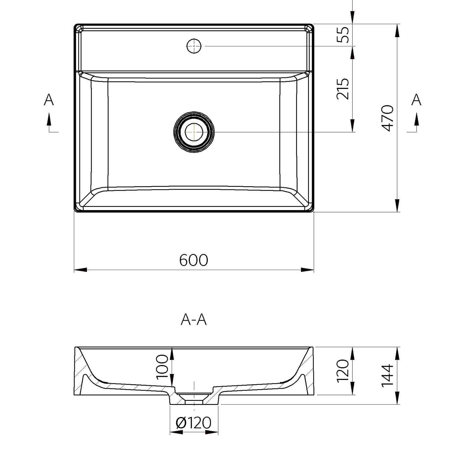 TWIG Gussmarmor-Waschtisch inkl. Ablaufabdeckung 60x47cm, weiß