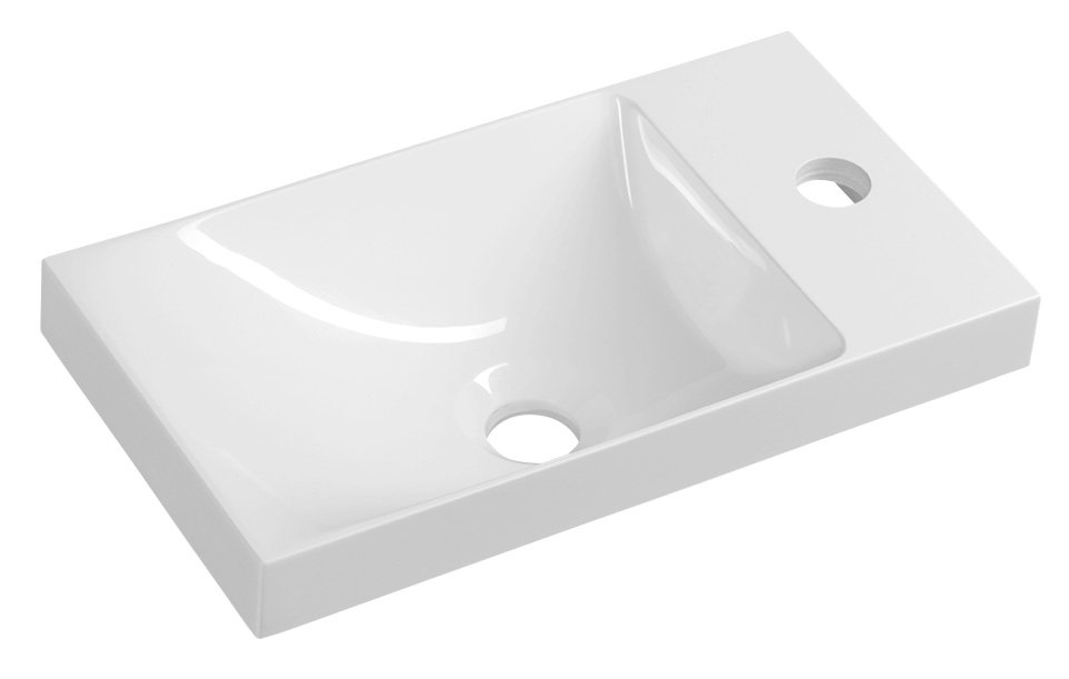 AGOS Gussmarmor-Waschtisch ohne Überlauf 40x22 cm, weiß, links/rechts