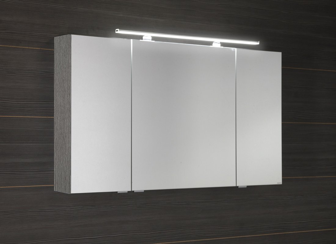 MIRRÓ Spiegelschrank mit LED Beleuchtung, 3x Türen, 120x70x16cm, Silbereiche