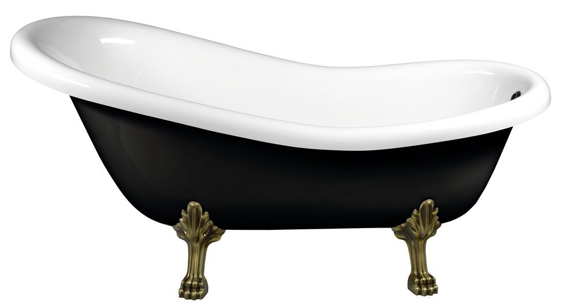 RETRO Freistehende Badewanne 158x73x72cm, Füße bronze, schwarz/weiß