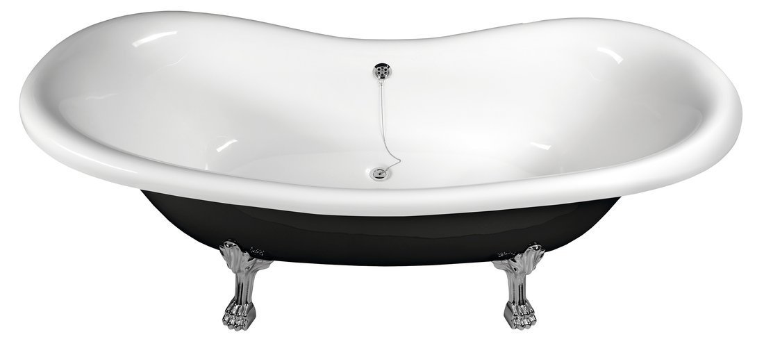 CHARLESTON Freistehende Badewanne 188x80x71cm, Füße Chrom, schwarz/weiß